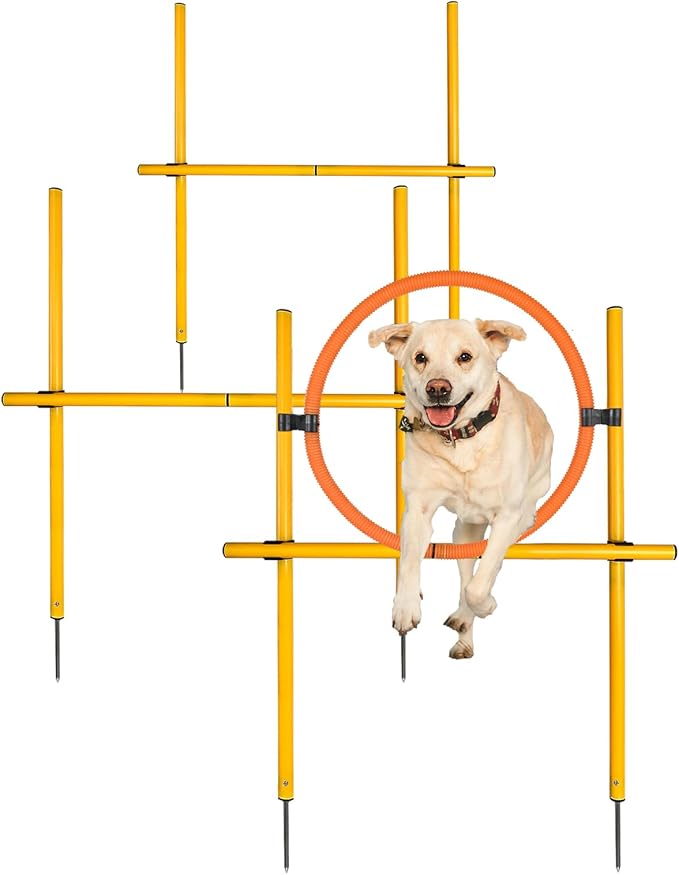 TNZMART 2.6 FT Dog Agility Obstacle Course Backyard Set with Wave Poles, Adjustable Hurdles and Jump Ring, Training Exercise Equipment for Dogs (Pack of 3 Yellow)