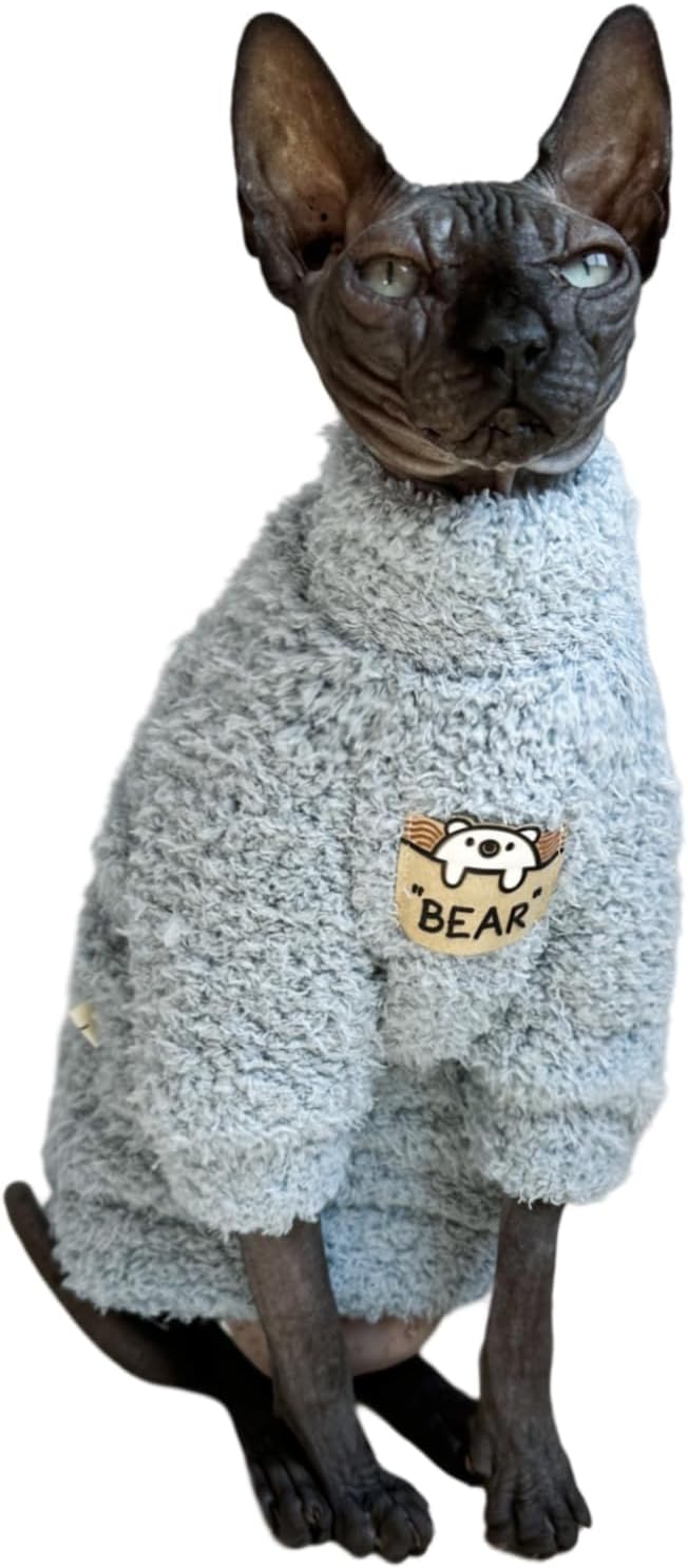Sphynx Cat Clothes Hairless Cat Super Soft Warm Fleece T Shirt Elastic Winter Sweater Outfit, Pet Clothes for Sphynx Cat Coat for Cats and Small Dogs Apparel (Blue, Large)