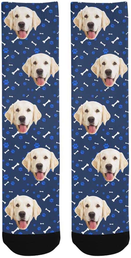 MyPupSocks Custom Personalized Photo Pet Face Socks, Cat and Dog Tracks Paws Bones Crew Socks with Picture for Men Women