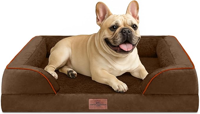 Comfort Expression Orthopedic Dog Bed for Medium Dogs 30x20 Inch, Waterproof Egg Crate Foam Medium Pet Bed with Removable Bolsters, Dog Couch with Washable Cover & Non-Slip Bottom, Dark Brown