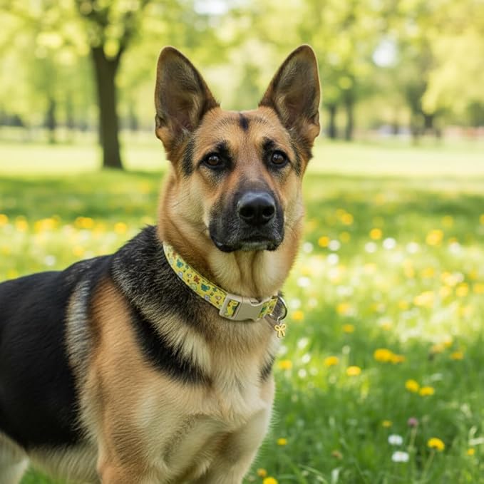 Small Dog Collar with Cute Bowtie Print, Girl Dog Collar for Puppy, Extra Small & Small Dogs, Spring Summer Yellow Puppy Collar with Pendant and Soft Fabric, XS