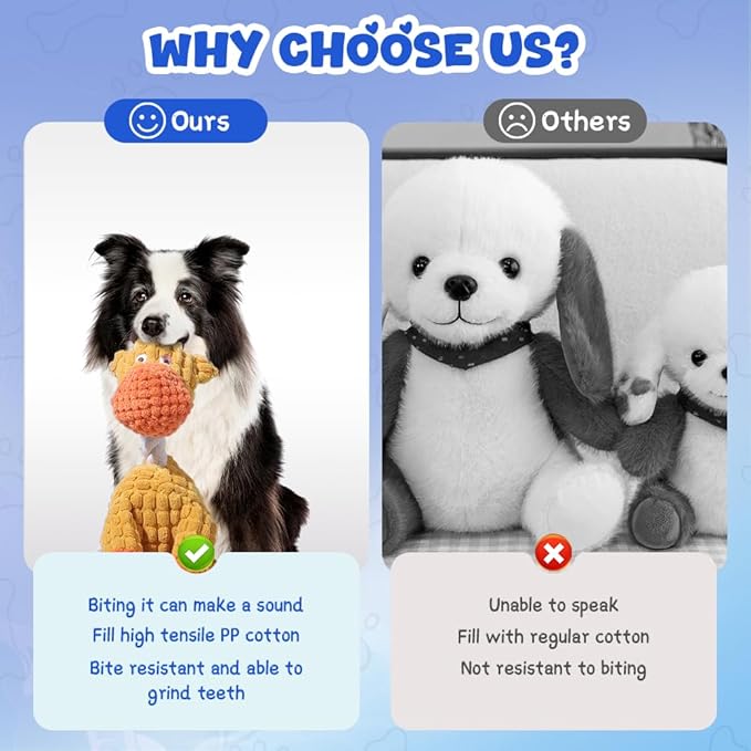 2025 New Dog Toys, Indestructible Plush Dog Toy, Dogs Toys for Aggressive Chewers, Dogs Squeaky Chew Toy for Indoor Pups Teething (Orange+Brown)