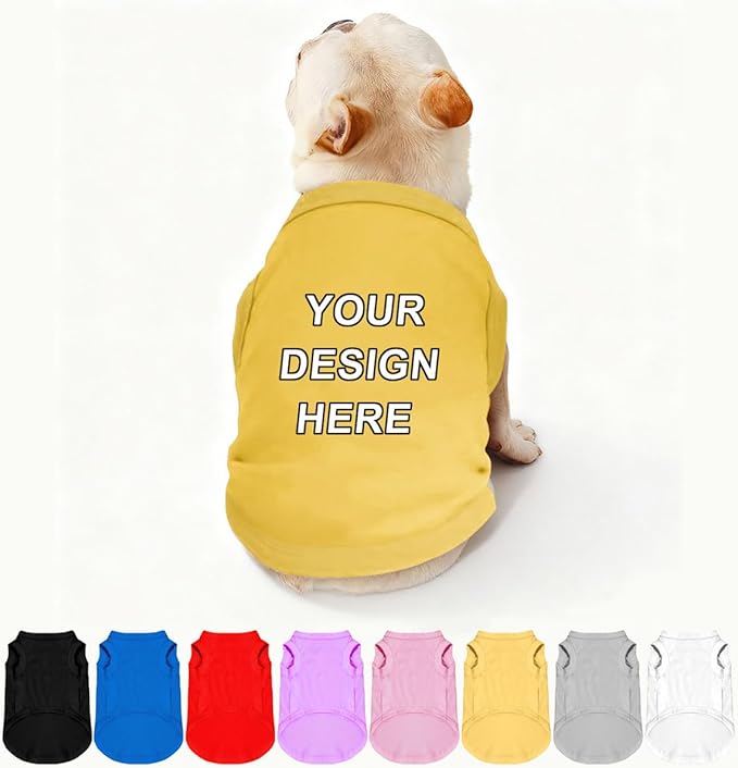 Custom Dog Shirt Pet T Shirts for Small Medium Large Dogs Customized Clothes with Image Logo Text Breathable Sleeveless Tank Top Personalized Outfits Puppy Apparel Yellow, 4XL