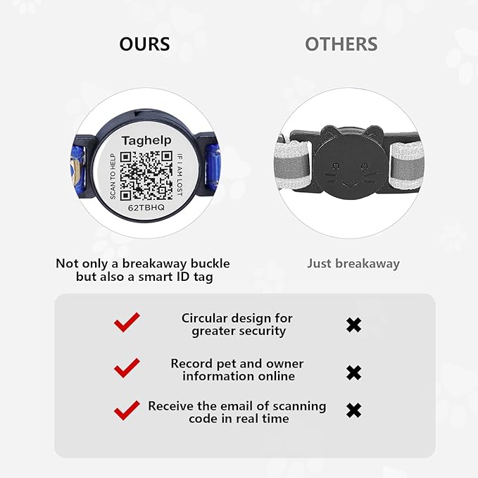 Stars and Moon AirTag Cat Collar with AirTag Holder,Air Tag Cat Collar for Apple. Solid & Safe, Pet Collar, Breakaway Cat Collar, QR Code Cat ID Tags - Pet Online Profile(Blue)
