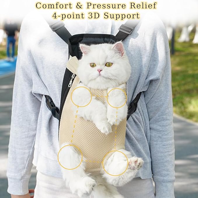 Dog Carrier Backpack, Adjustable Puppy Front Carrier Backpack, Ventilated Dog Chest Carrier for Hiking Camping Travel, Sling Bag for Small Medium Dog Cat Rabbit Puppies, Suit 3-5 lbs (Beige, S)