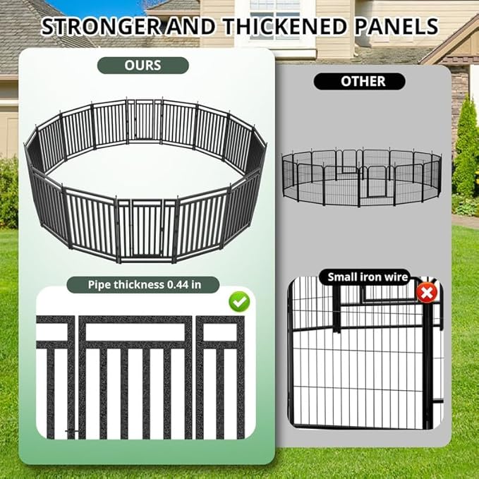 Dog Playpen Dog Fence Outdoor for Yard 47" H with 32 Panels Sturdy Portable Puppy Playpen for Indoor Outdoor RV Camping Use - Black Silver