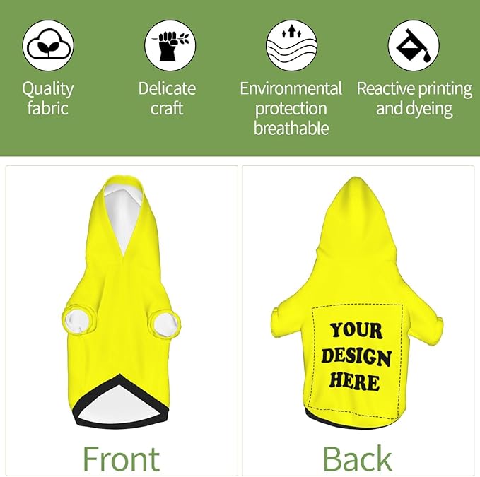 Personalized Chihuahua Dog Hoodie, Custom Pet Warm Sweatshirt Costume with Name Number Photo, Customize ID Clothes for Pupppy Kitten Dogs Cats, Yellow, XL