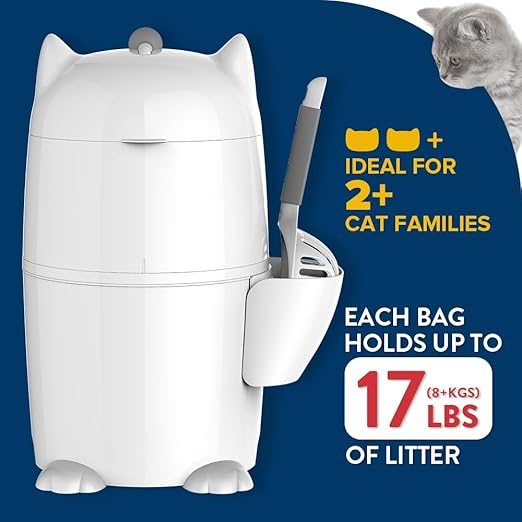 Red Rocket PURRR LITTER TWIST’R XL Cat Litter Trash Can Step Litter Disposal System Pack, 12x Refills Bags and 6x Charcoal Sachets, No Smell Litter Storage Container, Litter Disposal System