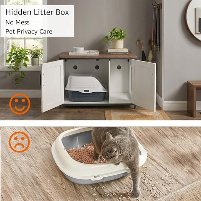 unipaws Extra Large Cat Litter Box Enclosure Furniture with Top Opening, XL Washroom Bench for Cats with Removable Divider, Jumbo Automatic Litter Box Cover and Hidden Cat Box