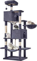 Sweetcrispy 66 inch Cat Tree Tower, Large Multi Level Cat Climbing Tower with Condo, Natural Sisal Scratching Posts, Extended Platform, Hammock, Pet House for Indoor Cats and Kittens Play, Dark Grey