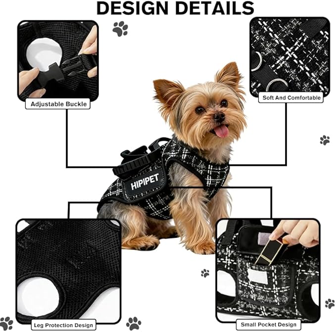 Dog Lift Harness Dog Carrier Adjustable Breathable Vest Straps for Small Medium Pet Treat Bag Fashion Outdoor Hiking (Black M 14-19lb)