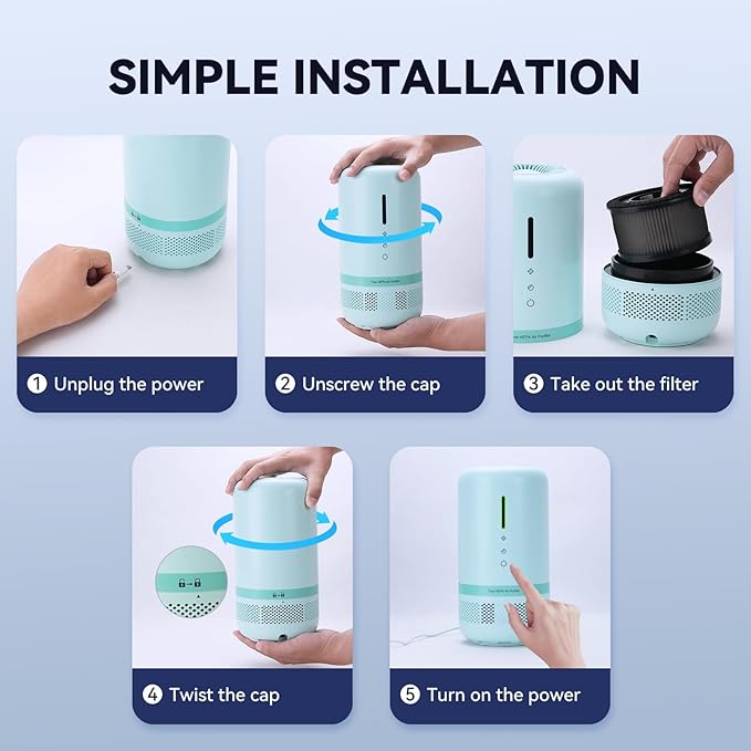 Air Purifiers for Home,H13 HEPA Small Air Purifier for Room up to 960ft²,Air Purifiers for Home Pets,Odor,Dust,Quiet Air Cleaner for Office,Living Room,Bedroom,Kitchen,Green 1 Pack