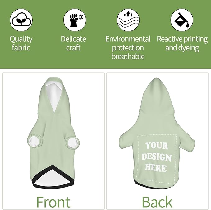 Personalized Chihuahua Dog Hoodie, Custom Pet Warm Sweatshirt Costume with Name Number Photo, Customize ID Clothes for Pupppy Kitten Dogs Cats, LightGreen, XXS