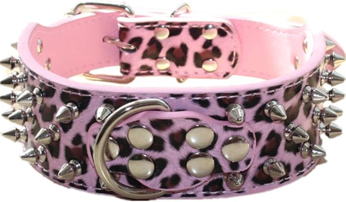 Serijoars Spiked Studded Dog Collar, PU Leather Dog Collar, Adjustable Pet Collars for Medium or Large Breed Pet (XL, Leopard1)