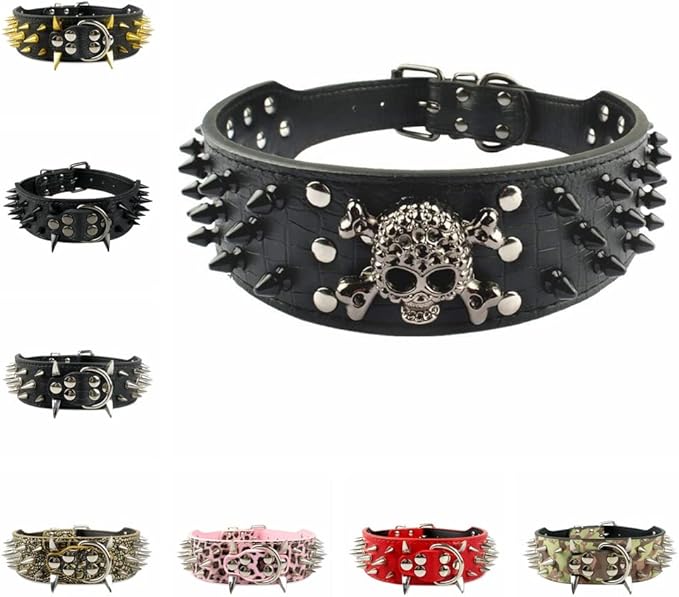 Serijoars Spiked Studded Dog Collar, PU Leather Dog Collar, Adjustable Pet Collars for Medium or Large Breed Pet (S, Black5)