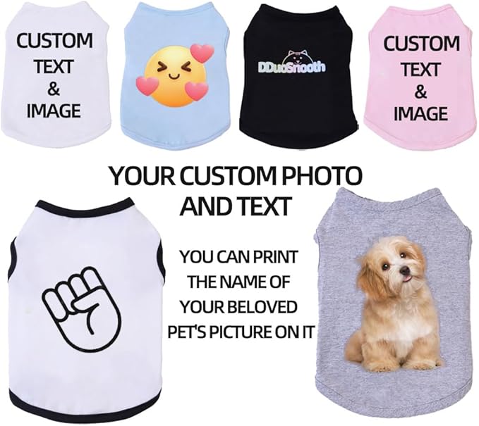 Custom Dog Shirt,Personalized Pet Apparel with Name Text Photo Image,Lightweight Breathable Puppy Kitten Cotton Vest for Small Medium Large Dogs Cats,Puppy Gift (Gray, Small)