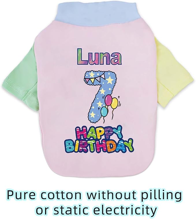 Custom Dog Birthday Shirt,Personalized Pet Apparel Print with Name Age Number,Pet Birthday Outfit,Lightweight Breathable Cotton Vest for Small Medium Large Dogs Cat (Dopamine Green, Medium)