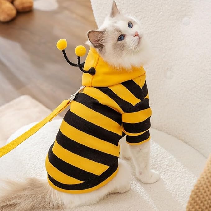 Selena Cat Bee Antennae Costume Hoodies Cute Bee Stripes Dog Kitten Puppy Pet Apparel (X-Small,Yellow&Black)