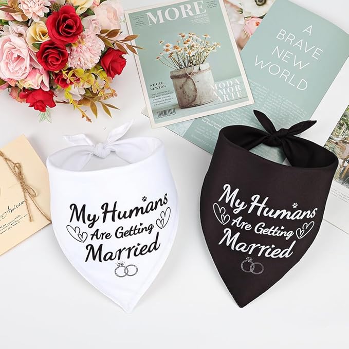 SZEE 2 Pack My Humans are Getting Married Dog Bandanas, Wedding or Engagement Gift for Couples, Dog Wedding Bandanas, Bridal Shower Gifts for Bride, Engagement Party Decorations (White & Black, XL)