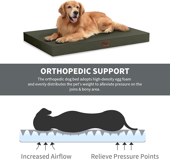 Outdoor Dog Bed for Small Dogs, Waterproof Dog Crate Bed for Medium Dogs Cats, Orthopedic Egg Crate Foam Pet Bed with Washable Removable Oxford Cover, Brown