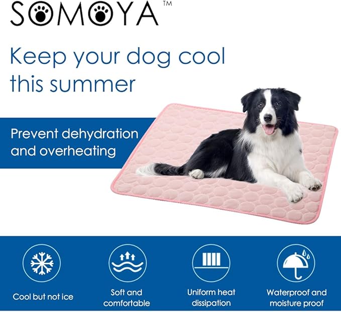 SOMOYA Dog Self Cooling Mat, Pet Washable Cooling Pad Blanket, Ice Silk Sleep Kennel Bed, Non-Toxic Breathable for Large Dogs Cats, Beach (Pink, 27.5x39.4 in)