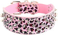 Serijoars Spiked Studded Dog Collar, PU Leather Dog Collar, Adjustable Pet Collars for Medium or Large Breed Pet (L, Leopard)