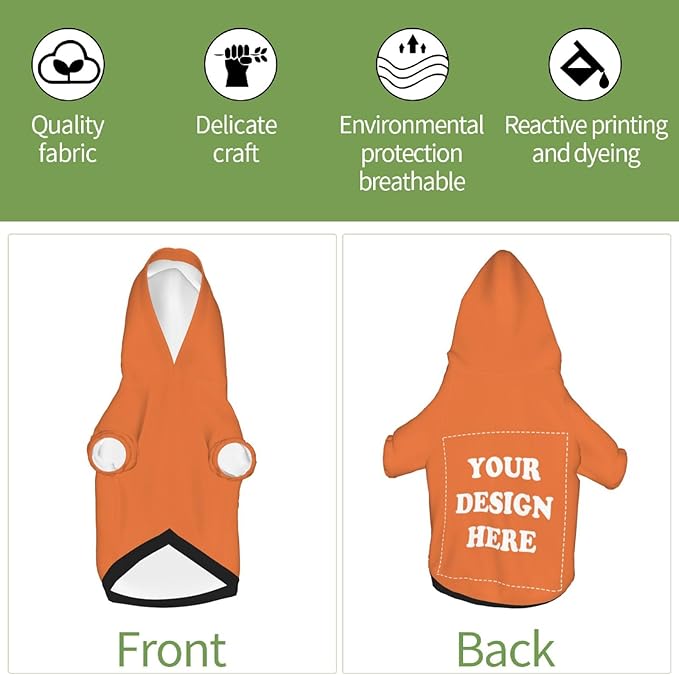 Dog Clothes, Custom Dog Hooded Sweatshirt, Personalized Pet Costume Robe Shirt with Text/Image/Club Name/Pet Shop Logo for Small Medium Large Dogs and Cats, Orange, XL