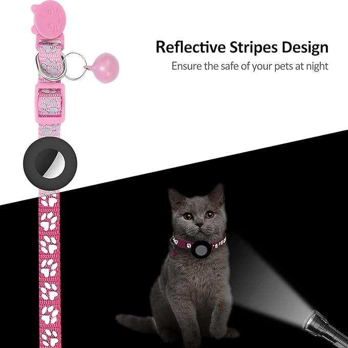 GPS Tracker for Cats, Mini GPS Pet Tracker with Collar, IPX8 Waterproof Cat Trackers Collar,No Monthly Fee,Work with Apple Find My(iOS Only),Smart Trackers for Pets-Pink-5
