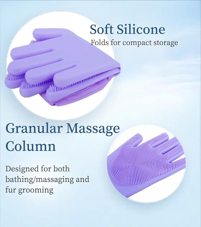 Dog Bathing Gloves - Long-Sleeved Silicone Gloves, High-Density Massage Column Design, Suitable for Bathing, Massaging and Combing Cats and Dogs at Home or in Pet Shops