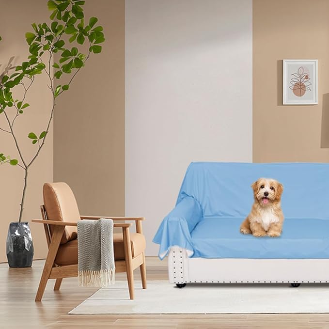 DUJUIKE Waterproof Bed Cover for Dog and Cats,Pet Hair Resistant Bed Sheet Cover, Protective Bed Liner Cover with 100% Waterproof Breathable Thin Fabric (Sky Blue, Super King 90 * 118 inch)