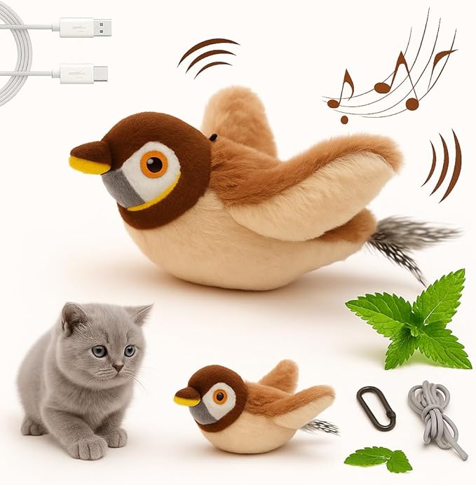 Flappy Flying Bird Cat Toy – Interactive Flapping & Chirping Bird Toy for Cats (Not Flying), Indoor Cat Toy for Exercise & Play, Durable Chew Toy for Bored Cats, Catnip Toy for Kitten or Small Dogs