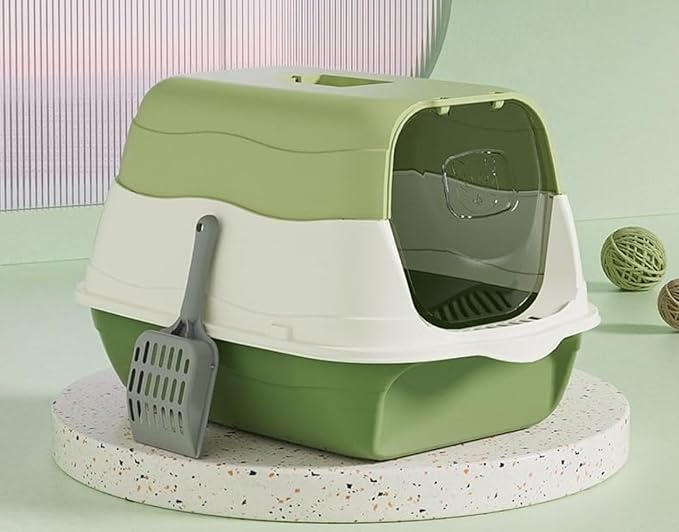 Cat Litter Box Cat Litter Tray with Lid Covered Large with Fully Enclosed Litter Pan Cat Toilet Cat Litter Tray with Cover Scoop