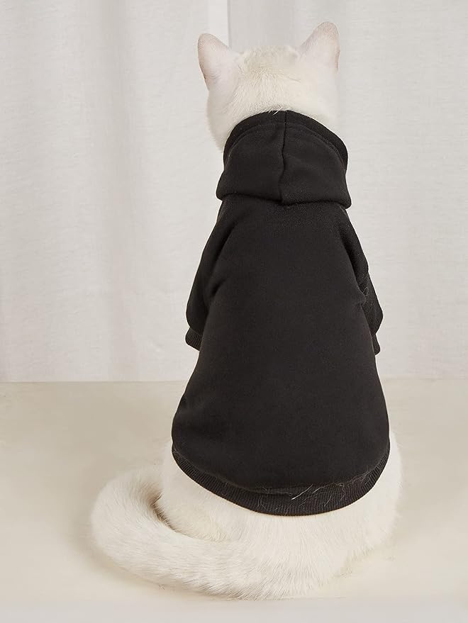QWINEE Basic Dog Hoodie Sweatshirt Puppy Sweater Warm Cat Costumes Pet Clothes for Chihuahua Puppy Kitten Small Medium Dogs Black Medium