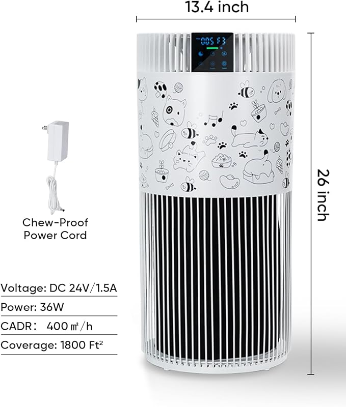 Air Purifier for Home Large Room 2500 Ft² with Washable Filters, Pet Air Purifier for Bedroom with PM2.5 Sensor, 20dB Sleep Mode, 360° Purification, 12H Timer for Remove Dust, Odor, Smoke