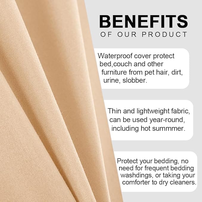 DUJUIKE Waterproof Bed Cover for Dog and Cats,Pet Hair Resistant Bed Sheet Cover, Protective Bed Liner Cover with 100% Waterproof Breathable Thin Fabric (Apricot Yellow, Queen 78 * 90 inch)