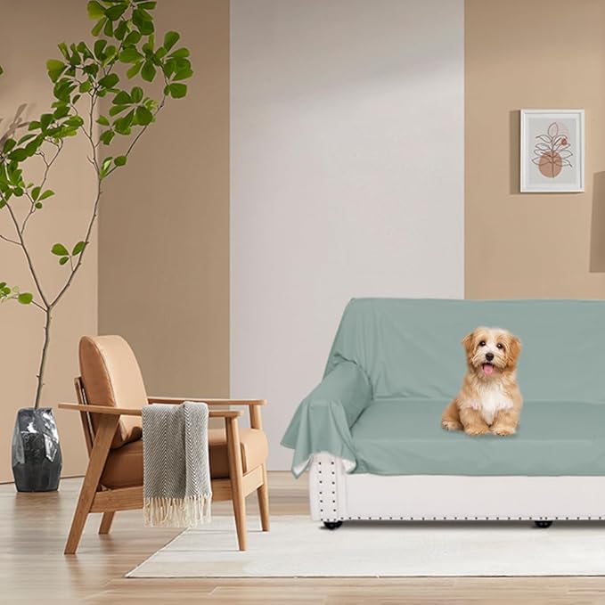 DUJUIKE Waterproof Bed Cover for Dog and Cats,Pet Hair Resistant Bed Sheet Cover, Protective Bed Liner Cover with 100% Waterproof Breathable Thin Fabric (Green, Twin 63 * 90 inch)