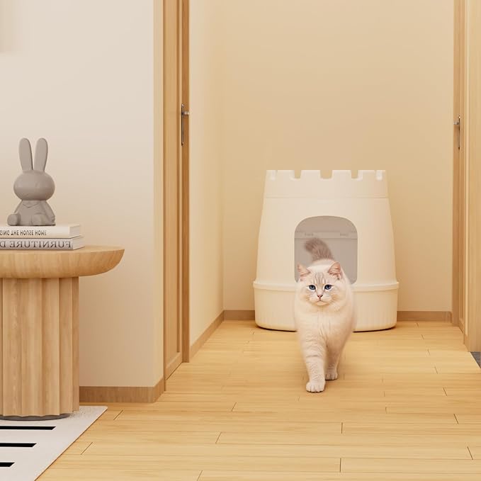 Lifewit Cat Litter Box, Hidden Enclosure Litter Tray with Odor Control & Carbon Filter in Living Room, Bedroom, Corner with Castle Scratching Board& Plastic Scoop, 48 x 54 cm/19x20, White