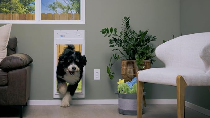 Power Pet Automatic ROLL UP Door by High Tech Pet Brand, Motorized Panel Rolls Up, Pet Collar Operated, Manual & WiFi App Control, Security Lockout Panel, 24/7 Exit & Entry Timers (Large, Door Mount)