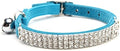 CHUKCHI Soft Velvet Safe Cat Adjustable Collar Bling Diamante with Bells,11 inch for Small Dogs and Cats (Blue)