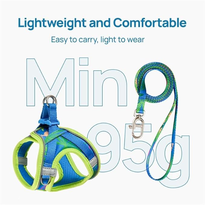 Cat Harness and Leash Set, Step-in Escape Proof Adjustable Vest Harness for Small Medium Large Cats, Lightweight Soft Breathable Reflective Kitten Harness for Walking Travel, Camping(Hawaii Green, L)