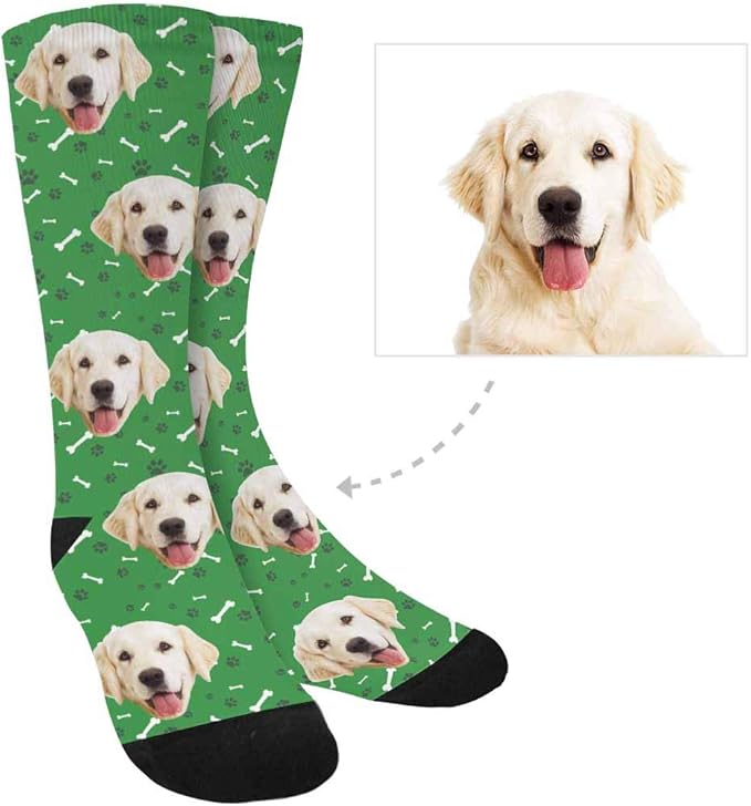 MyPupSocks Custom Personalized Photo Pet Face Socks, Cat and Dog Tracks Paws Bones Crew Socks with Picture for Men Women