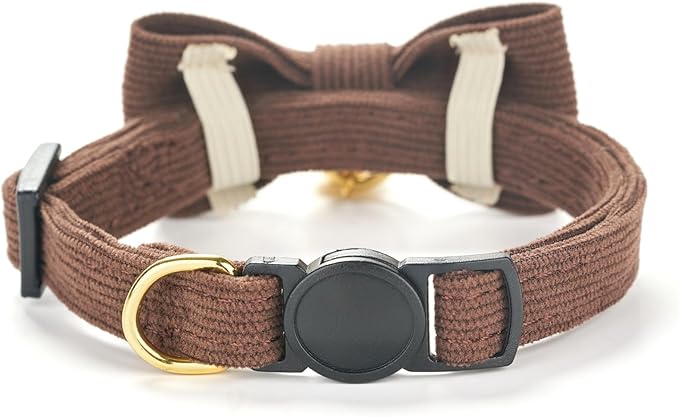 Cotton Breakaway Cat Collar with Bow Tie and Bell, Adjustable Cute Soft Corduroy Kitten Collars for Boy Cats