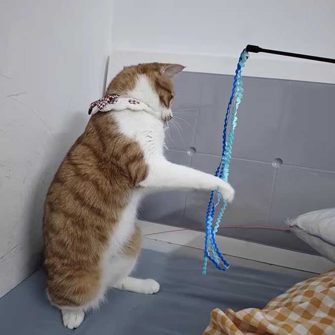 String Cat Toys - 3 colorful ribbon cat wands for fun interactive play