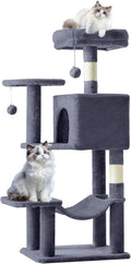 Sweetcrispy 44 inch Cat Tree Tower, Small Cat Climbing Tower with Condo, Natural Sisal Scratching Posts, Extended Platform, Hammock, Pet House for Indoor Cats and Kittens Play, Dark Grey