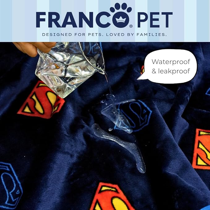 Franco Pet Superman DC Comics Super Soft Cozy Waterproof Sherpa-Backed Blanket Throw for Medium Dogs, Couch/Bed/Car, 40x50 (Officially Licensed Product)