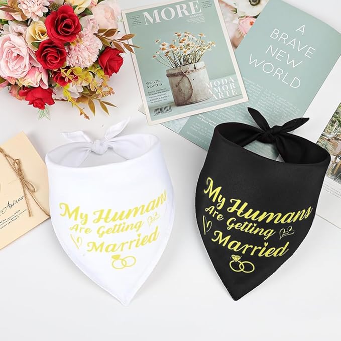 SZEE Wedding Decorations for Pets, 2 Pack My Humans are Getting Married Dog Bandanas, Engagement Party Decorations, Wedding or Engagement Gift for Couples, Dog Wedding Bandanas (Gold, L)