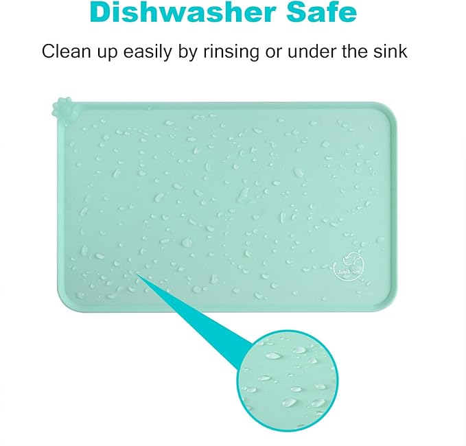 Silicone Waterproof Dog Cat Pet Feeding Mats, Non Slip, Easy Clean Pet Dog Cat Bowl Mats Placemat (18.5" x 11.5") Green