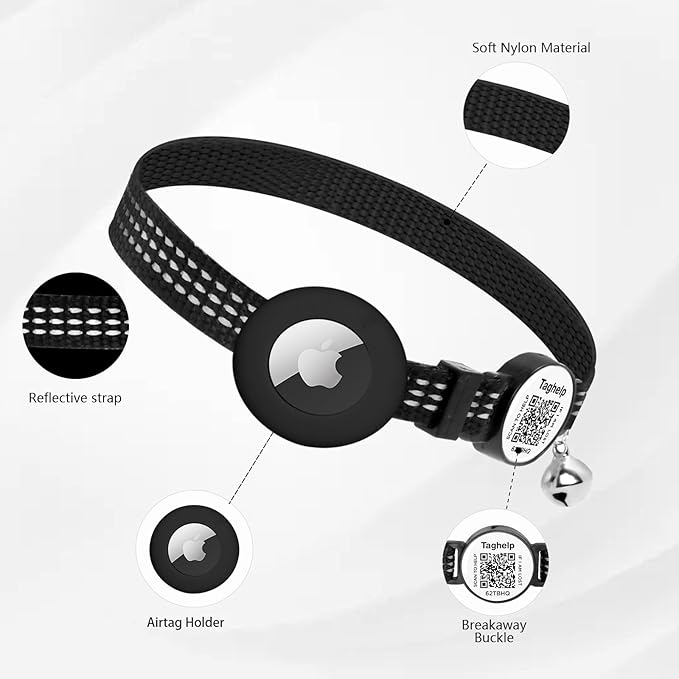 Reflective AirTag Cat Collar Breakaway, TAGHELP GPS Cat Collar with Apple Air Tag Holder, Cat Tracker Collars with Safety Elastic Band for Girl Boy Cats, Kittens and Puppies (Blue)
