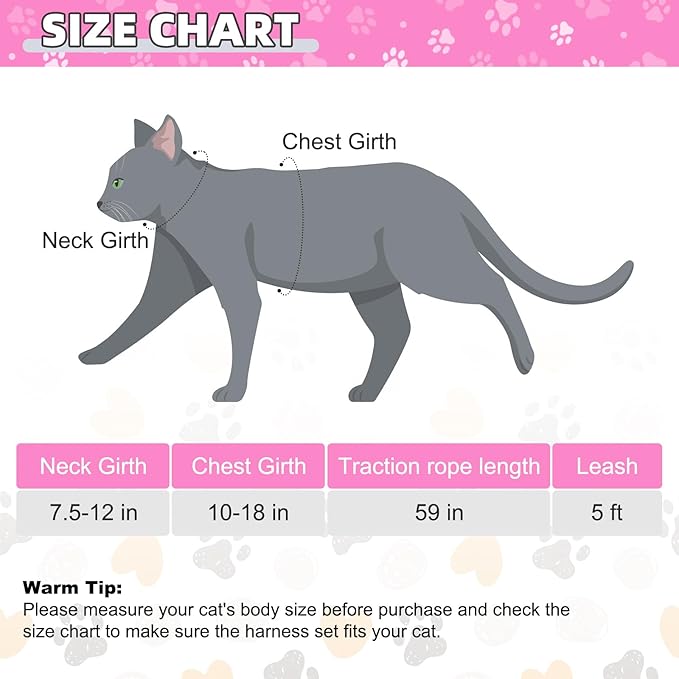 KOOLTAIL Cat Harness and Leash Set, Escape Proof Adjustable Kitten Harness for Walking Travel, Safe & Easy Control Outdoor, Lightweight Soft Pet Harness for Small Medium Large Cats, Pink