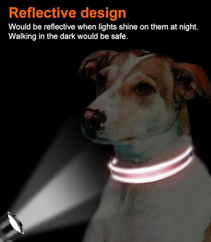 Joytale Reflective Dog Collar, Soft Neoprene Padded, Metal D-Ring, Nylon Pet Collar Adjustable for Medium Dogs, Neon Pink, M